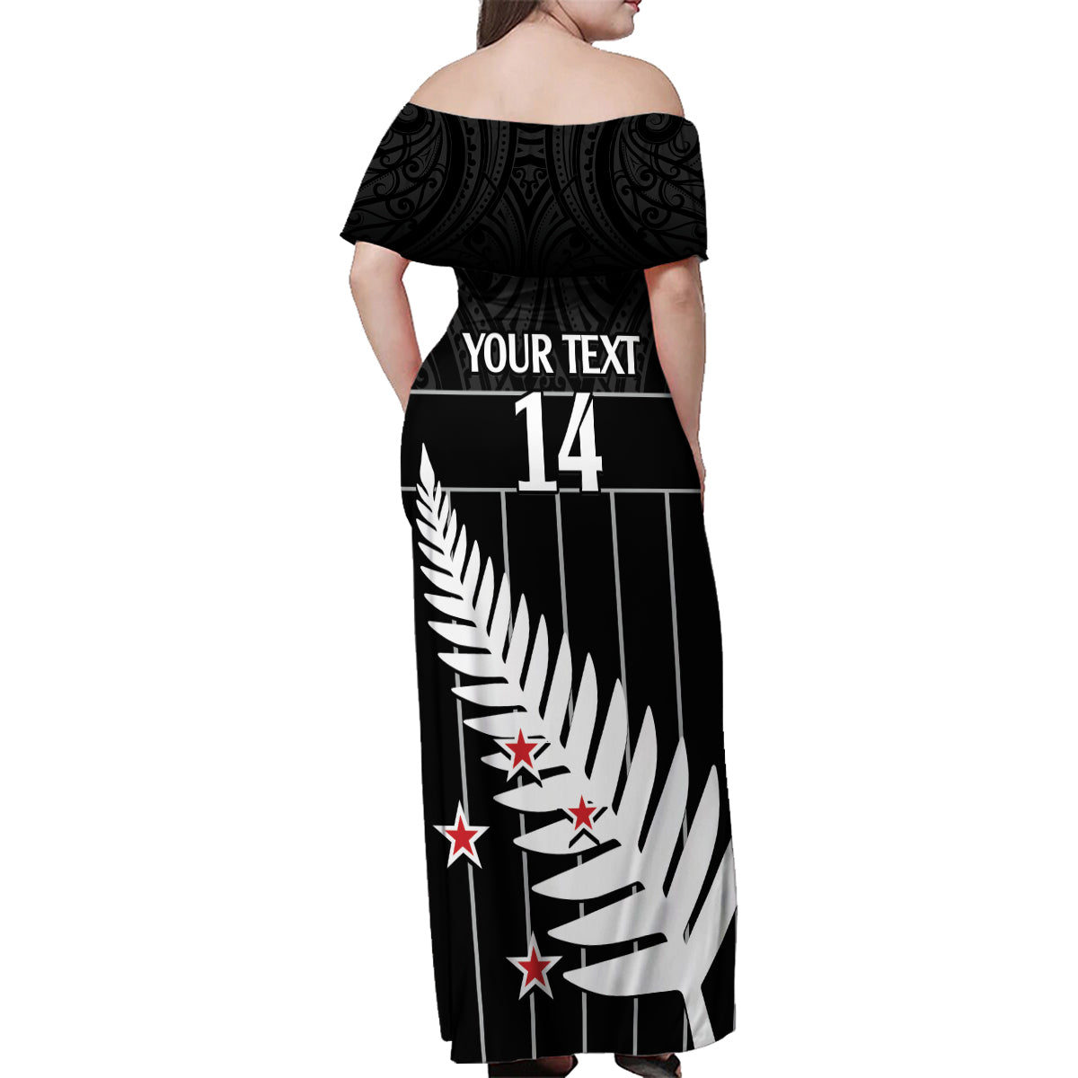 Custom New Zealand Silver Fern Cricket Family Matching Off Shoulder Maxi Dress and Hawaiian Shirt Aotearoa Maori Go Black Cap LT14 - Polynesian Pride