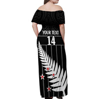 Custom New Zealand Silver Fern Cricket Family Matching Off Shoulder Maxi Dress and Hawaiian Shirt Aotearoa Maori Go Black Cap LT14 - Polynesian Pride