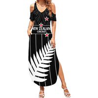 Custom New Zealand Silver Fern Cricket Family Matching Summer Maxi Dress and Hawaiian Shirt Aotearoa Maori Go Black Cap LT14 Mom's Dress Black - Polynesian Pride