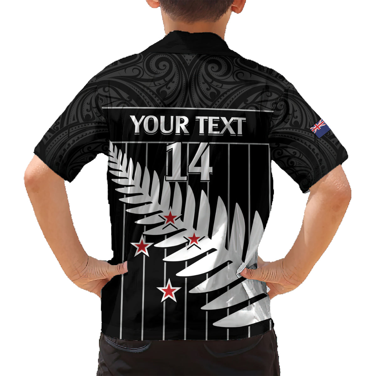 Custom New Zealand Silver Fern Cricket Kid Hawaiian Shirt Aotearoa Maori Go Black Cap