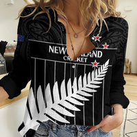 Custom New Zealand Silver Fern Cricket Women Casual Shirt Aotearoa Maori Go Black Cap LT14 Female Black - Polynesian Pride