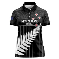 Custom New Zealand Silver Fern Cricket Women Polo Shirt Aotearoa Maori Go Black Cap LT14 Female Black - Polynesian Pride