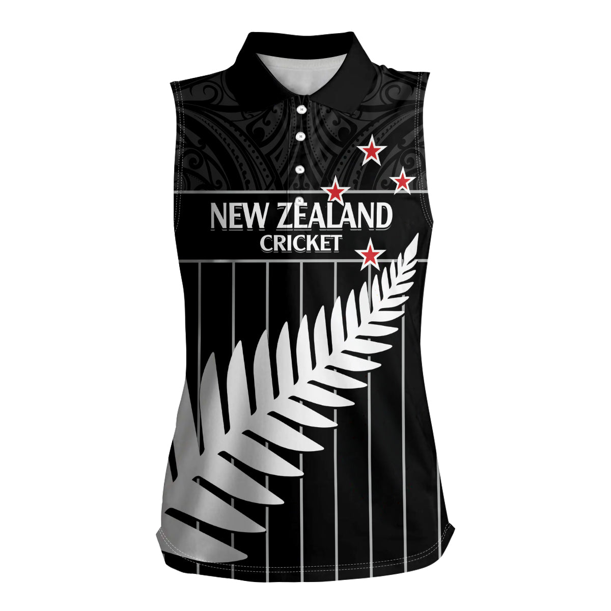 Custom New Zealand Silver Fern Cricket Women Sleeveless Polo Shirt Aotearoa Maori Go Black Cap LT14 Female Black - Polynesian Pride