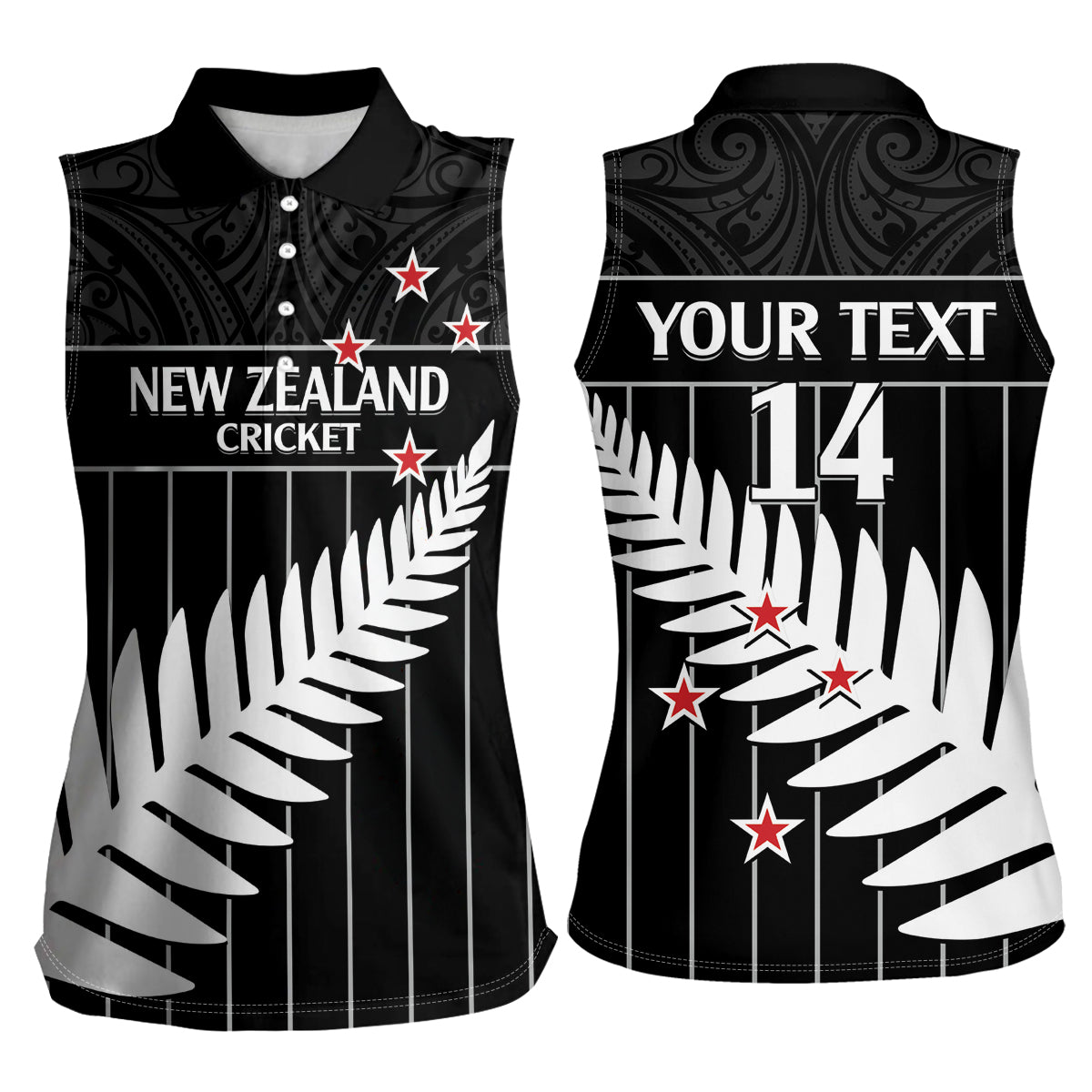 Custom New Zealand Silver Fern Cricket Women Sleeveless Polo Shirt Aotearoa Maori Go Black Cap LT14 - Polynesian Pride