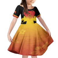 Custom Papua New Guinea Cricket Family Matching Long Sleeve Bodycon Dress and Hawaiian Shirt 2024 Go PNG LT14 Daughter's Dress Black - Polynesian Pride