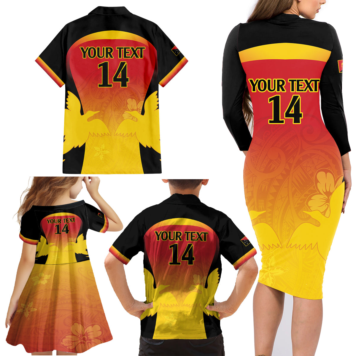 Custom Papua New Guinea Cricket Family Matching Long Sleeve Bodycon Dress and Hawaiian Shirt 2024 Go PNG LT14 - Polynesian Pride