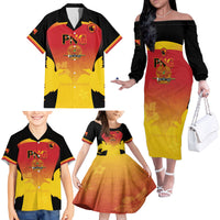 Custom Papua New Guinea Cricket Family Matching Off The Shoulder Long Sleeve Dress and Hawaiian Shirt 2024 Go PNG LT14 - Polynesian Pride