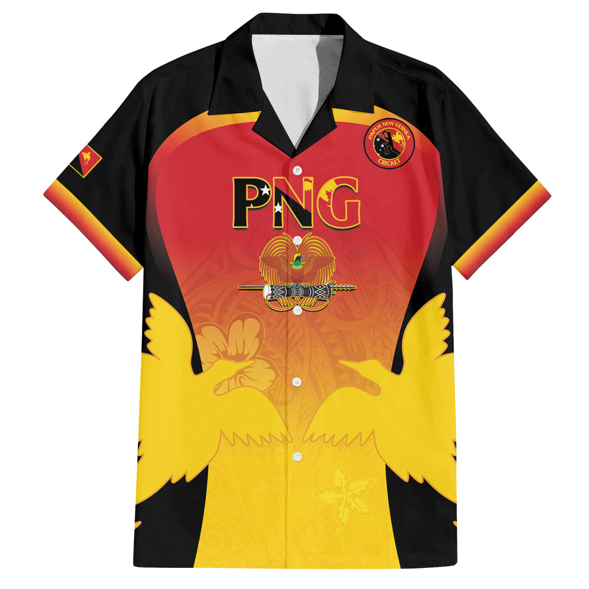 Custom Papua New Guinea Cricket Family Matching Off The Shoulder Long Sleeve Dress and Hawaiian Shirt 2024 Go PNG LT14 Dad's Shirt - Short Sleeve Black - Polynesian Pride