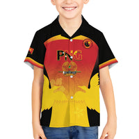Custom Papua New Guinea Cricket Family Matching Off The Shoulder Long Sleeve Dress and Hawaiian Shirt 2024 Go PNG LT14 Son's Shirt Black - Polynesian Pride