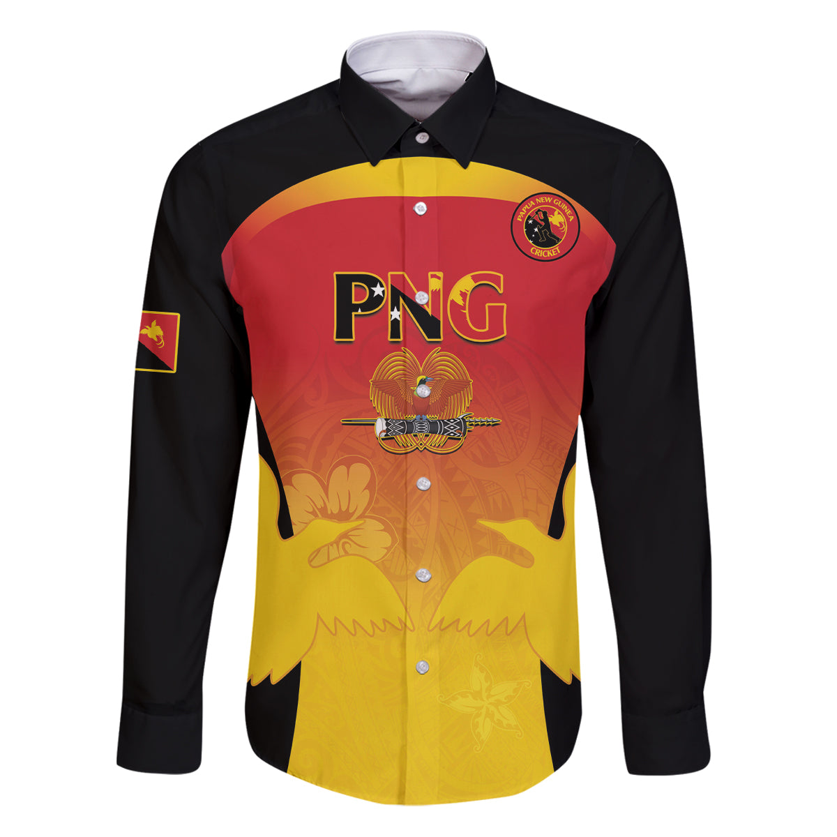 Custom Papua New Guinea Cricket Family Matching Puletasi and Hawaiian Shirt 2024 Go PNG LT14 Dad's Shirt - Long Sleeve Black - Polynesian Pride