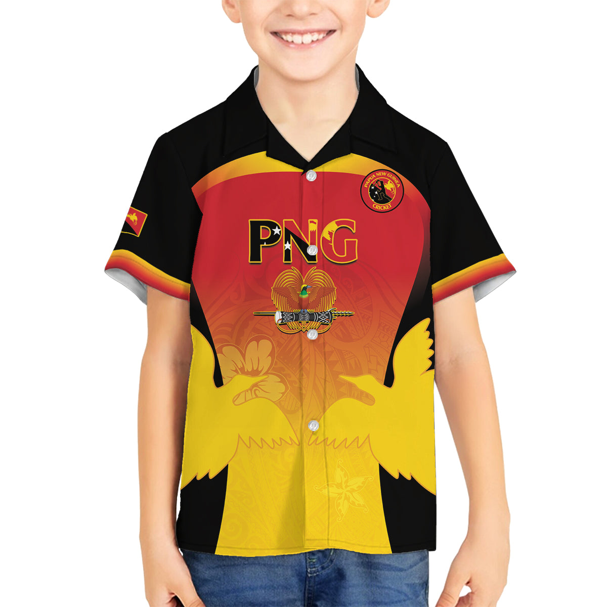 Custom Papua New Guinea Cricket Family Matching Puletasi and Hawaiian Shirt 2024 Go PNG LT14 Son's Shirt Black - Polynesian Pride