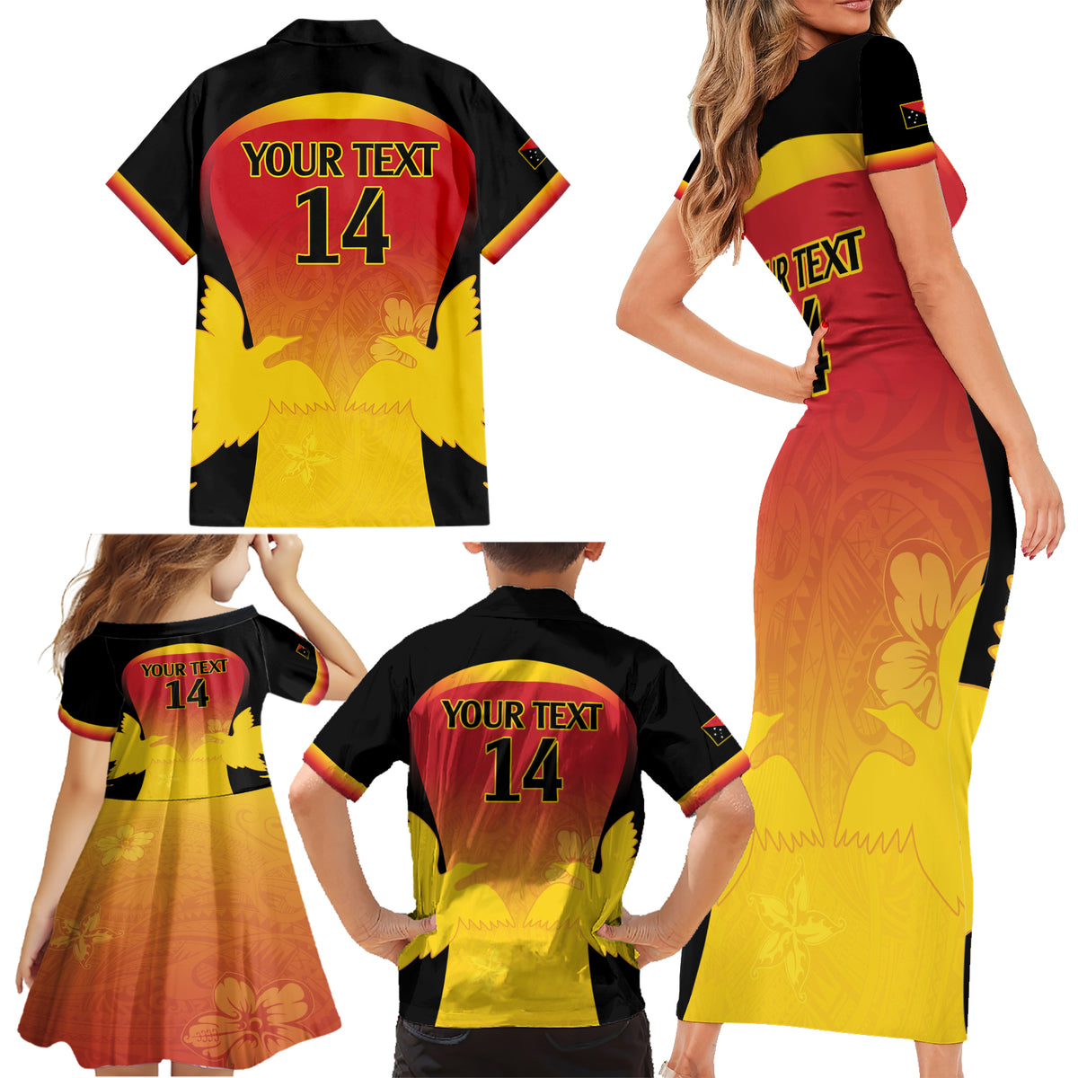 Custom Papua New Guinea Cricket Family Matching Short Sleeve Bodycon Dress and Hawaiian Shirt 2024 Go PNG LT14 - Polynesian Pride