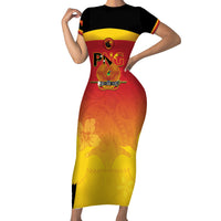 Custom Papua New Guinea Cricket Family Matching Short Sleeve Bodycon Dress and Hawaiian Shirt 2024 Go PNG LT14 Mom's Dress Black - Polynesian Pride