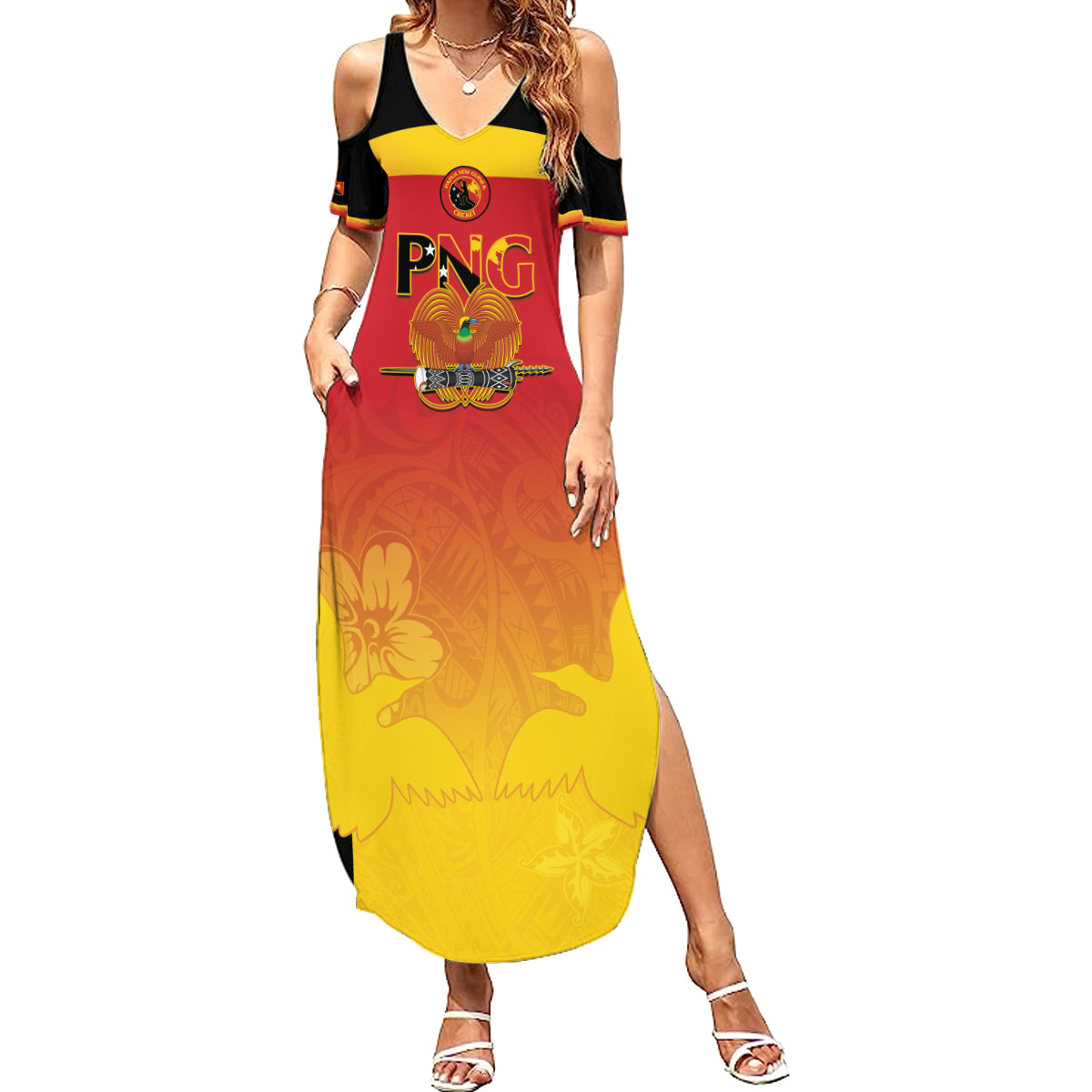Custom Papua New Guinea Cricket Family Matching Summer Maxi Dress and Hawaiian Shirt 2024 Go PNG LT14 Mom's Dress Black - Polynesian Pride