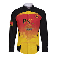 Custom Papua New Guinea Cricket Long Sleeve Button Shirt 2024 Go PNG LT14 Unisex Black - Polynesian Pride