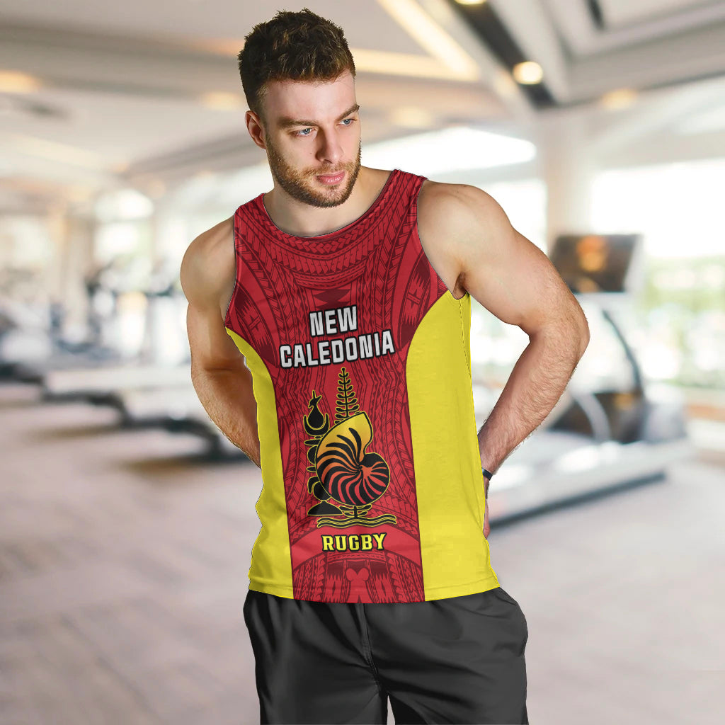 New Caledonia Rugby Men Tank Top Coat Of Arms Mix Polynesian Pattern LT14 - Polynesian Pride