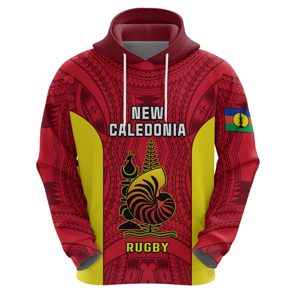 Custom New Caledonia Rugby Hoodie Coat of Arms Mix Polynesian Pattern LT14 - Polynesian Pride