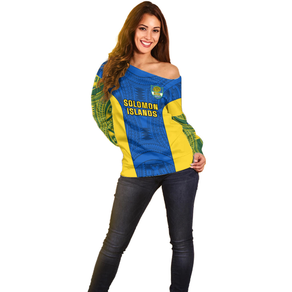 Solomon Islands Rugby Off Shoulder Sweater Pacific Go Solies LT14 - Polynesian Pride