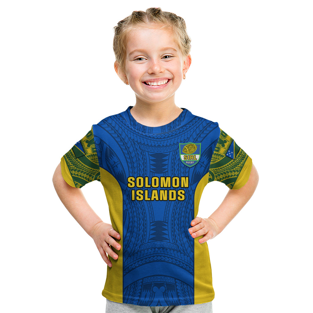 Personalised Solomon Islands Rugby Kid T Shirt Pacific Go Solies LT14 Blue - Polynesian Pride