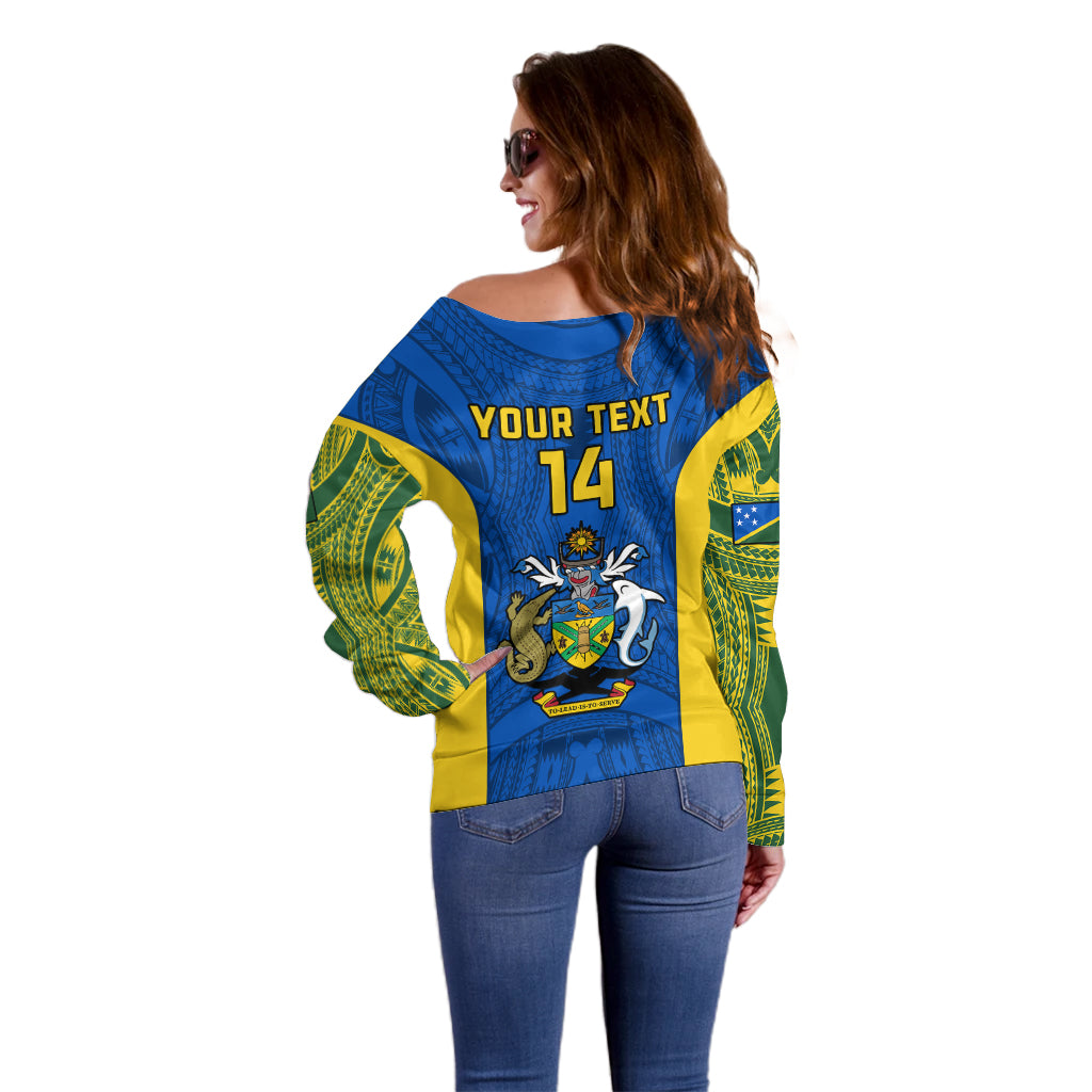 Personalised Solomon Islands Rugby Off Shoulder Sweater Pacific Go Solies LT14 - Polynesian Pride
