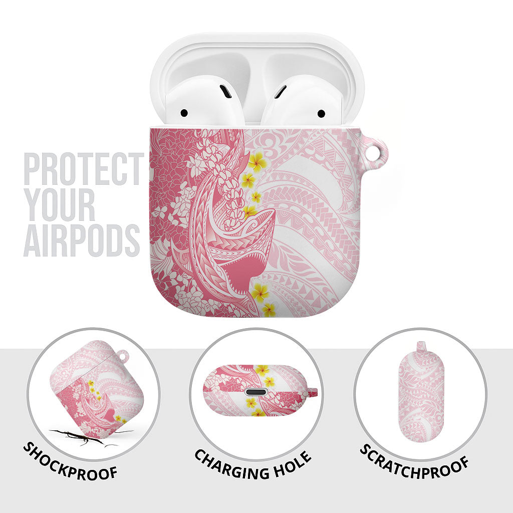 Pink Hawaii Shark Tattoo AirPods Case Puakenikeni Lei Plumeria Polynesian Pattern
