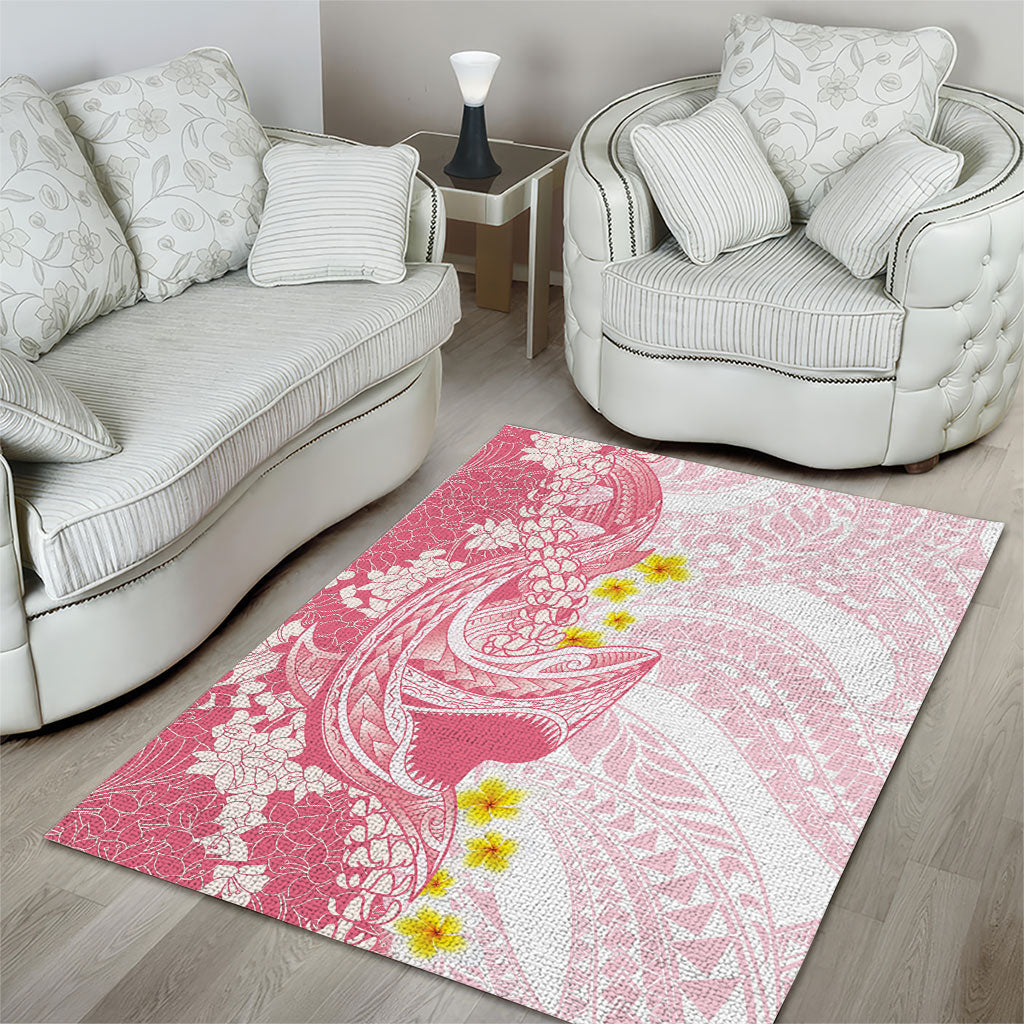 Pink Hawaii Shark Tattoo Area Rug Puakenikeni Lei Plumeria Polynesian Pattern