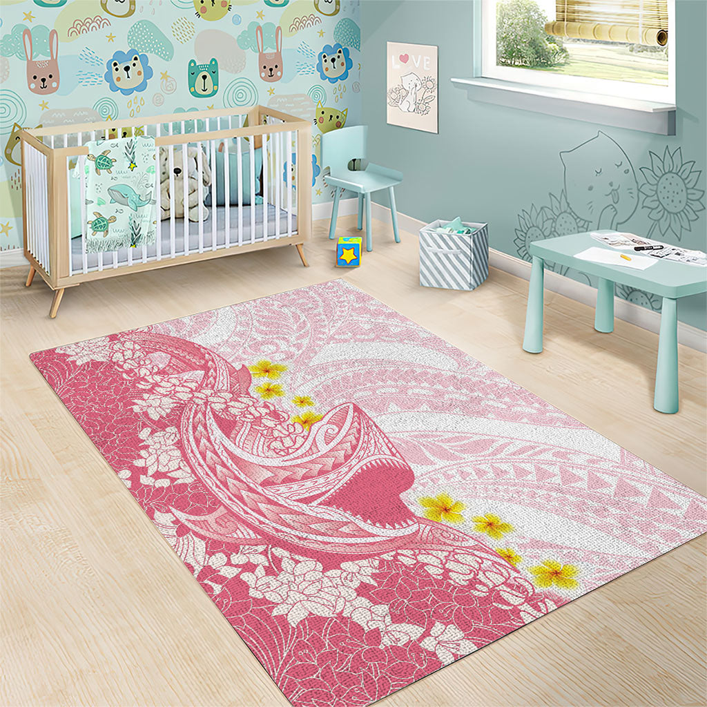 Pink Hawaii Shark Tattoo Area Rug Puakenikeni Lei Plumeria Polynesian Pattern