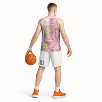 Pink Hawaii Shark Tattoo Basketball Jersey Puakenikeni Lei Plumeria Polynesian Pattern