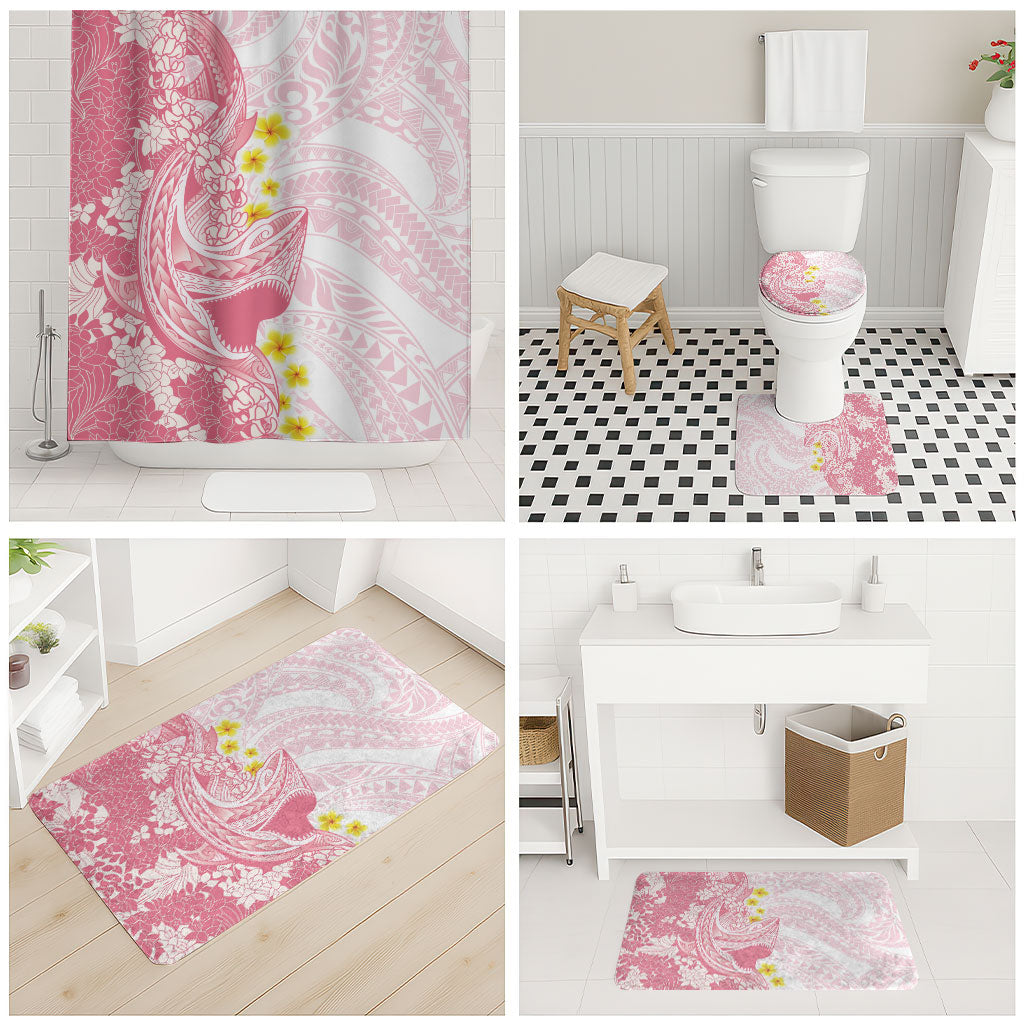 Pink Hawaii Shark Tattoo Bathroom Set Puakenikeni Lei Plumeria Polynesian Pattern