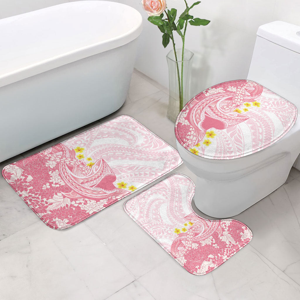 Pink Hawaii Shark Tattoo Bathroom Set Puakenikeni Lei Plumeria Polynesian Pattern
