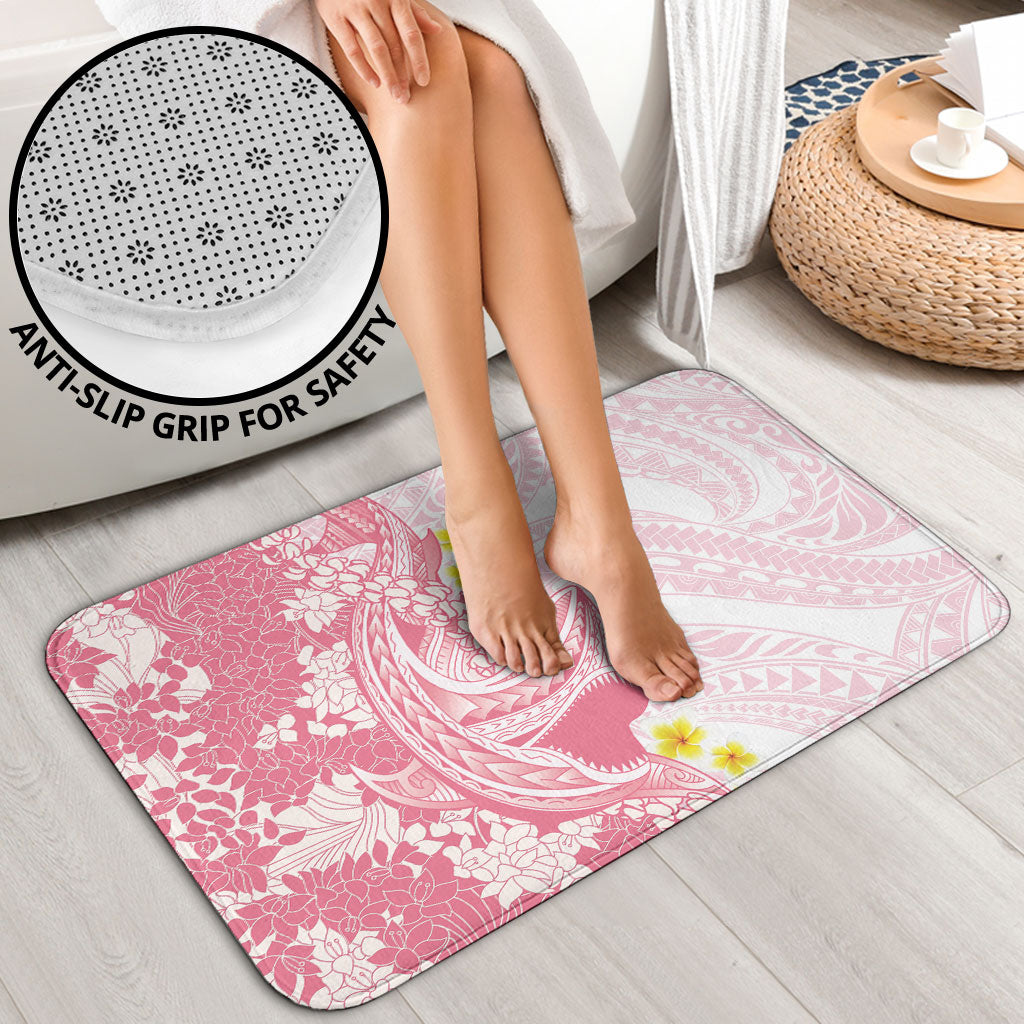 Pink Hawaii Shark Tattoo Bathroom Set Puakenikeni Lei Plumeria Polynesian Pattern