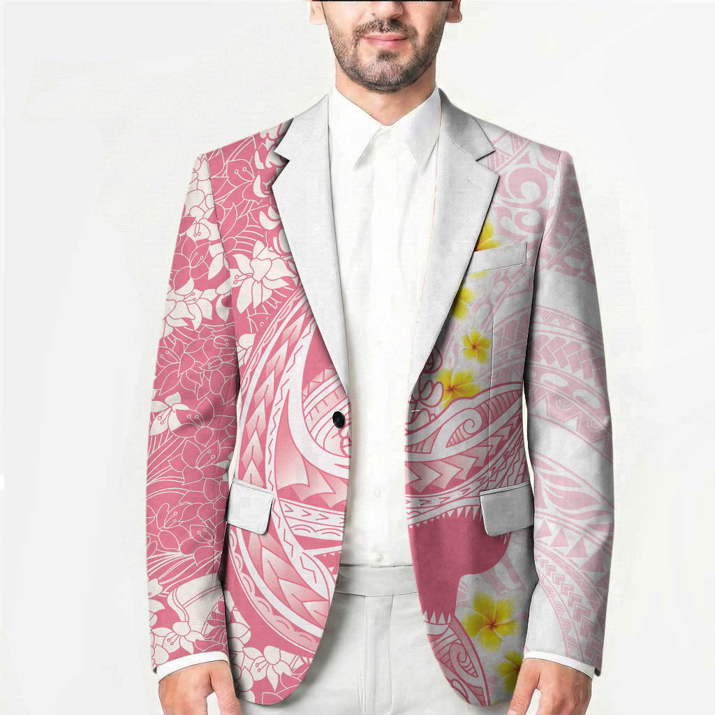 Pink Hawaii Shark Tattoo Blazer Puakenikeni Lei Plumeria Polynesian Pattern