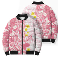 Pink Hawaii Shark Tattoo Bomber Puffer Jacket Puakenikeni Lei Plumeria Polynesian Pattern