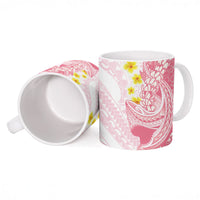 Pink Hawaii Shark Tattoo Ceramic Mug Puakenikeni Lei Plumeria Polynesian Pattern