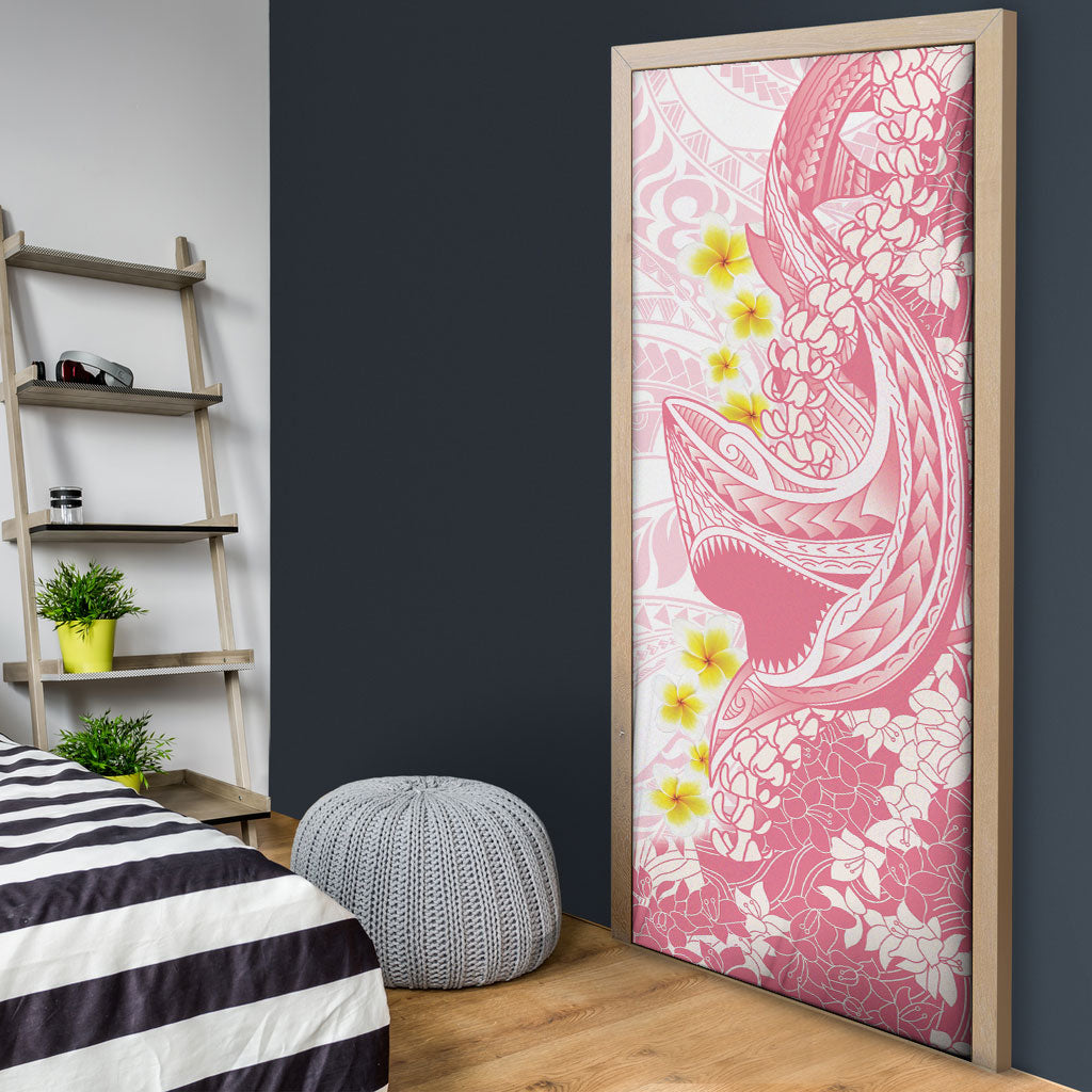 Pink Hawaii Shark Tattoo Door Cover Puakenikeni Lei Plumeria Polynesian Pattern