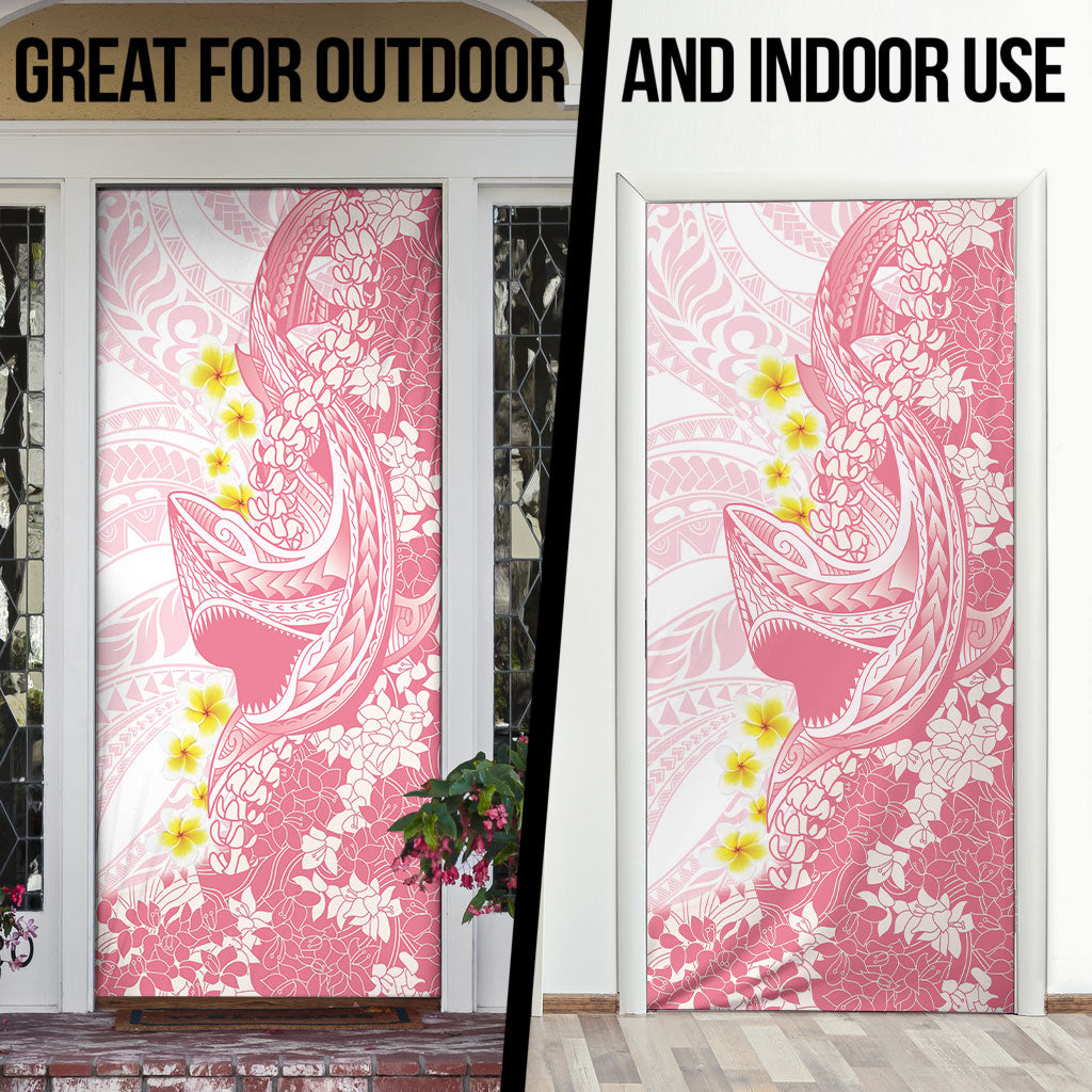 Pink Hawaii Shark Tattoo Door Cover Puakenikeni Lei Plumeria Polynesian Pattern