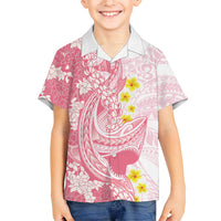 Pink Hawaii Shark Tattoo Family Matching Long Sleeve Bodycon Dress and Hawaiian Shirt Puakenikeni Lei Plumeria Polynesian Pattern LT14 Son's Shirt Pink - Polynesian Pride