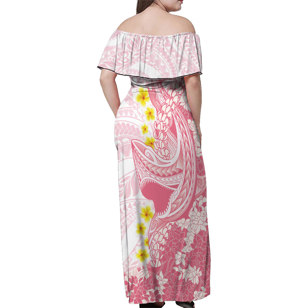 Pink Hawaii Shark Tattoo Family Matching Off Shoulder Maxi Dress and Hawaiian Shirt Puakenikeni Lei Plumeria Polynesian Pattern LT14 - Polynesian Pride
