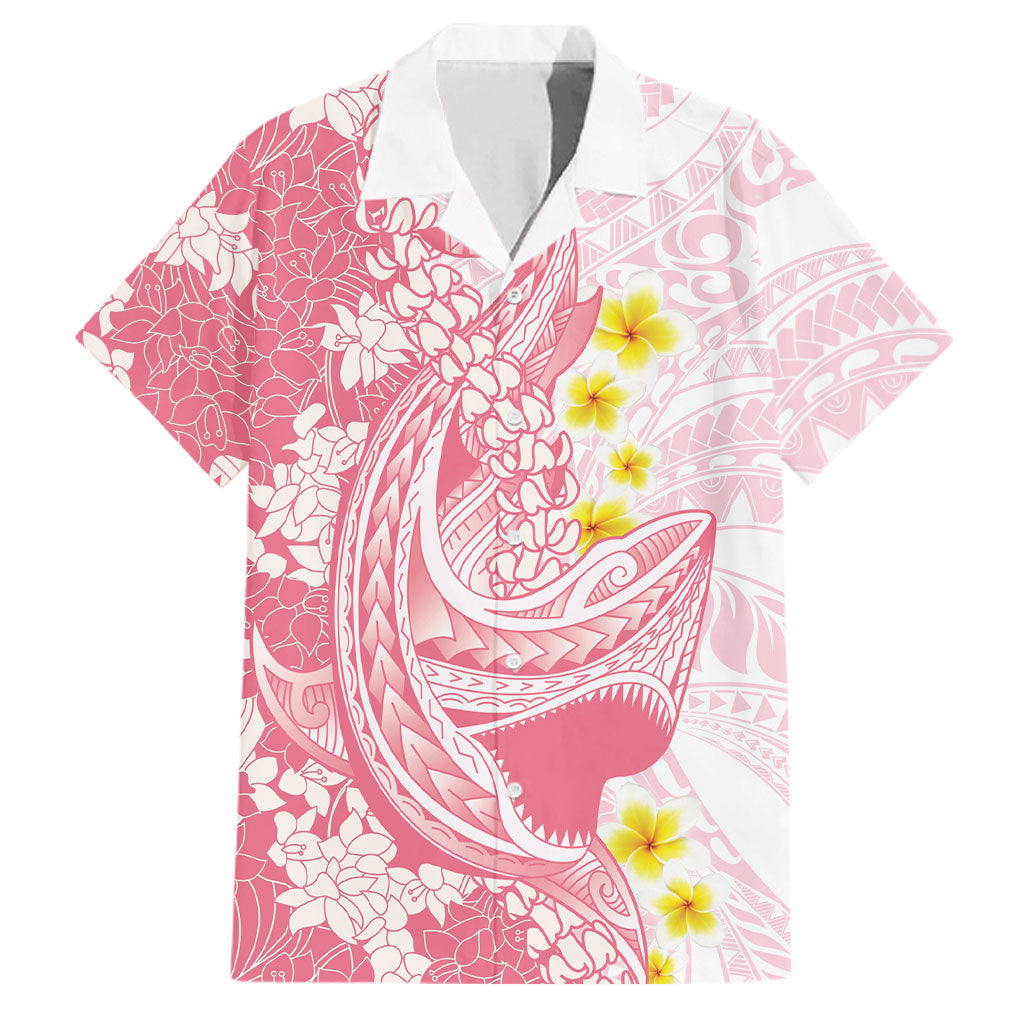 Pink Hawaii Shark Tattoo Family Matching Tank Maxi Dress and Hawaiian Shirt Puakenikeni Lei Plumeria Polynesian Pattern LT14 Dad's Shirt - Short Sleeve Pink - Polynesian Pride