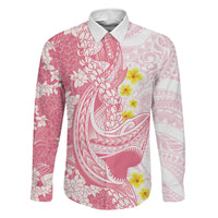 Pink Hawaii Shark Tattoo Family Matching Tank Maxi Dress and Hawaiian Shirt Puakenikeni Lei Plumeria Polynesian Pattern LT14 Dad's Shirt - Long Sleeve Pink - Polynesian Pride