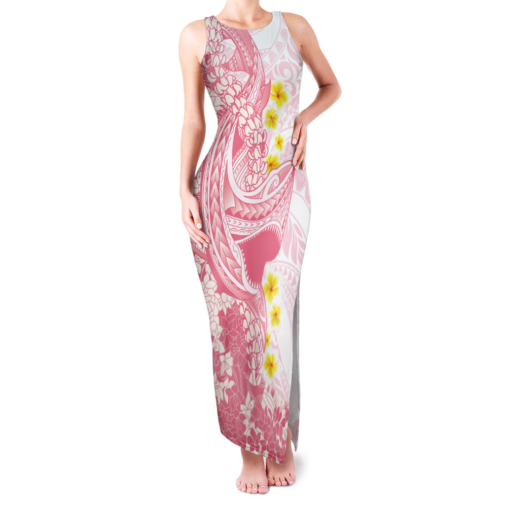 Pink Hawaii Shark Tattoo Family Matching Tank Maxi Dress and Hawaiian Shirt Puakenikeni Lei Plumeria Polynesian Pattern LT14 Mom's Dress Pink - Polynesian Pride