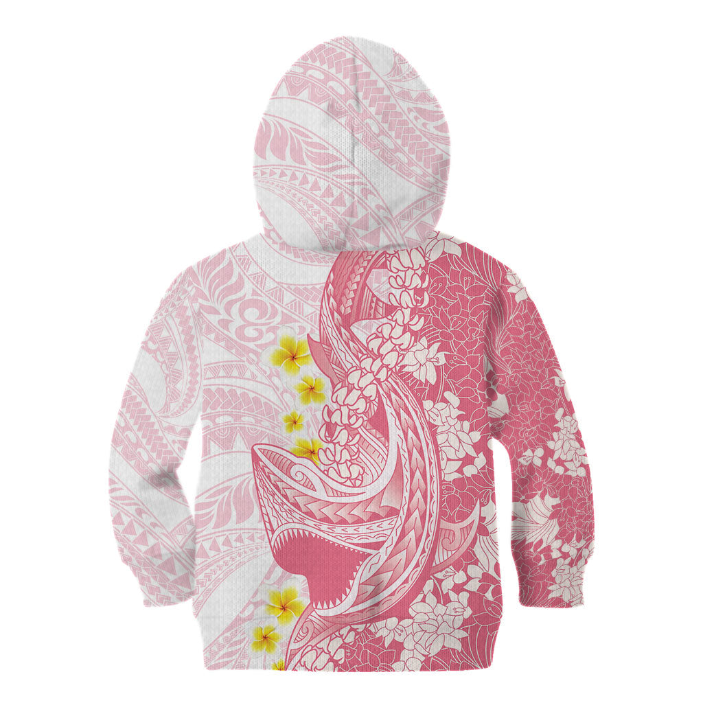 Pink Hawaii Shark Tattoo Kid Hoodie Puakenikeni Lei Plumeria Polynesian Pattern