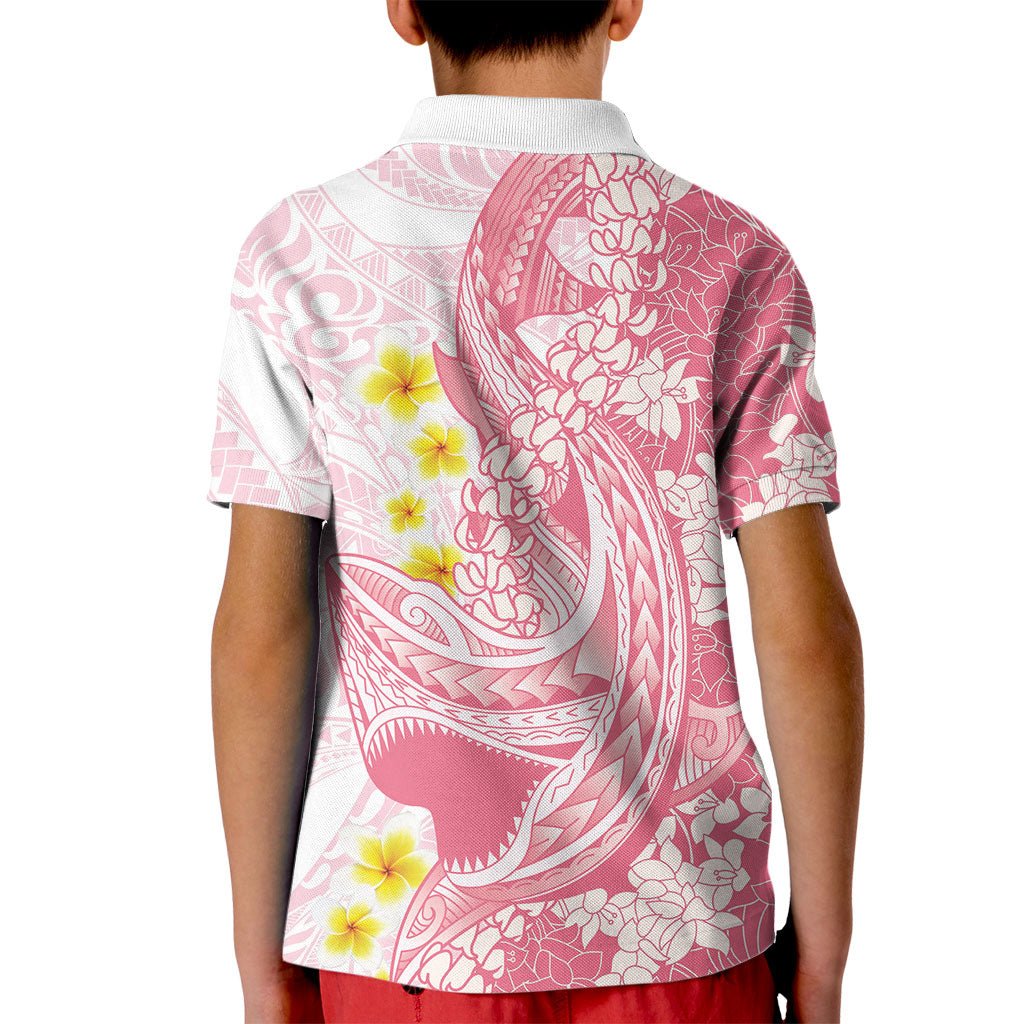 Pink Hawaii Shark Tattoo Kid Polo Shirt Puakenikeni Lei Plumeria Polynesian Pattern