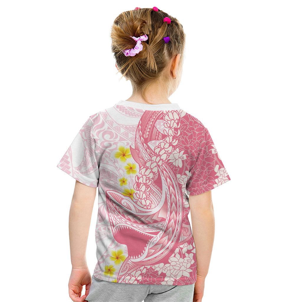 Pink Hawaii Shark Tattoo Kid T Shirt Puakenikeni Lei Plumeria Polynesian Pattern