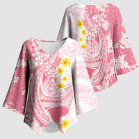 Pink Hawaii Shark Tattoo Kimono Sleeve Blouse Puakenikeni Lei Plumeria Polynesian Pattern