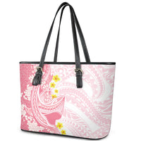 Pink Hawaii Shark Tattoo Leather Tote Bag Puakenikeni Lei Plumeria Polynesian Pattern