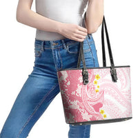 Pink Hawaii Shark Tattoo Leather Tote Bag Puakenikeni Lei Plumeria Polynesian Pattern