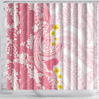 Pink Hawaii Shark Tattoo Shower Curtain Puakenikeni Lei Plumeria Polynesian Pattern