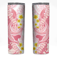 Pink Hawaii Shark Tattoo Skinny Tumbler Puakenikeni Lei Plumeria Polynesian Pattern