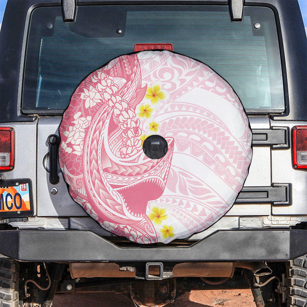 Pink Hawaii Shark Tattoo Spare Tire Cover Puakenikeni Lei Plumeria Polynesian Pattern